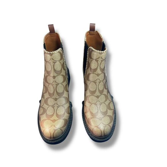 Coach Levy Signature Canvas Leather Bootie Khaki Black Women’s 7.5 | EU 38 - Picture 5 of 10